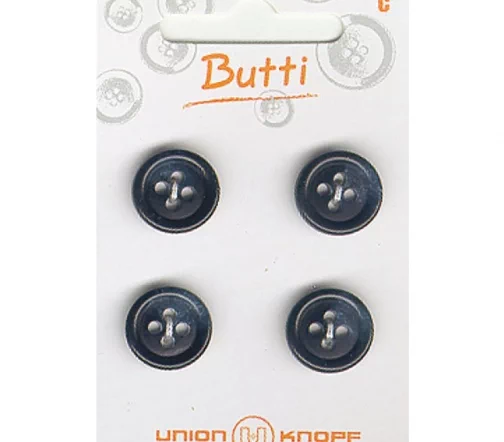 Пуговицы, Union Knopf, 4 отв., пластик, цв. темно-синий, 15 мм, 4 шт., 79023