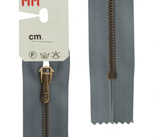 Молния Riri брючная, металл антик медь, неразъёмная, 4мм 18см, цвет 2121, серый стальной