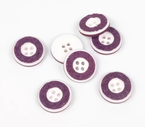 Пуговицы, Union Knopf, "Круглые с белым ободом", 4 отв., пластик, цвет бордо, 18 мм
