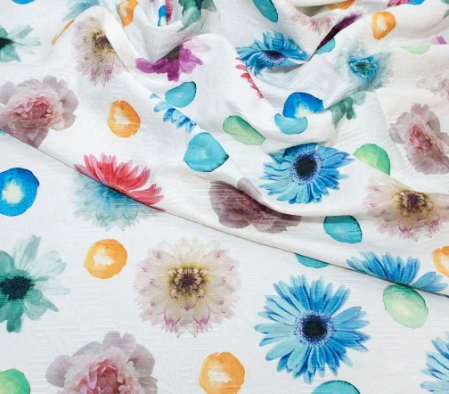 Жаккард "Герберы", фон белый, 00022-3