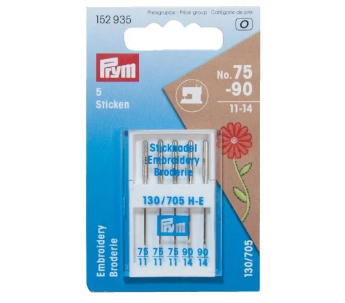 152935 Иглы для швейных машин вышивальные № 75-90, 5 шт., Prym