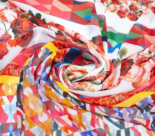 Шифон "Мамбо", купон, фон белый, 02124к