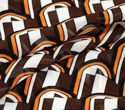 Шифон "Геометрия 3D", цвет коричневый/молочный/рыжий/черный, 6082205