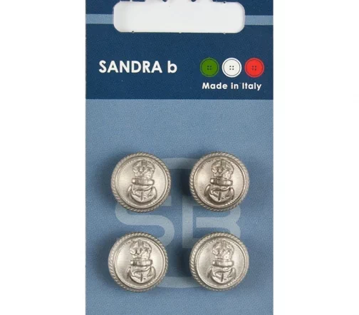 Пуговицы Sandra "Якорь", на ножке, 15 мм, металл, 4 шт., матовое серебро, CARD204