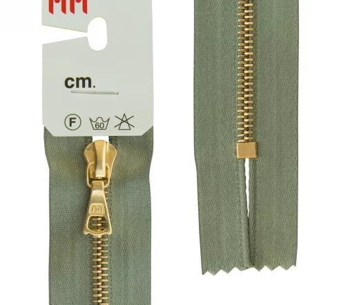 Молния RiRi атласная, металл, неразъём, 4 мм 16 см, подвеска Flach, цепь GO, цвет 5884, оливковый