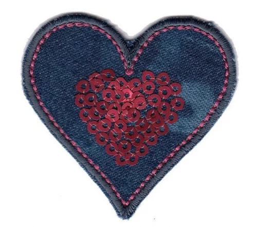 Термоаппликация "Сердце на джинсе с пайетками", 5,2 х 5 см, арт. 565033