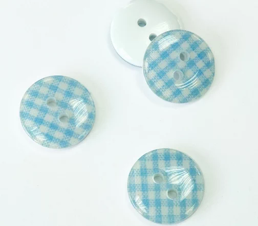 Пуговицы, Union Knopf, "Круглые в клеточку", 2 отверстия, пластик, цвет голубой, 18 мм