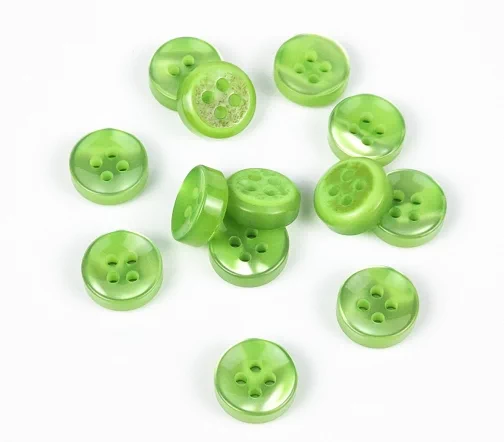 Пуговицы, Union Knopf, круглые, выпуклые, с переливом, 4 отв., пластик, цвет светло-зеленый, 11 мм