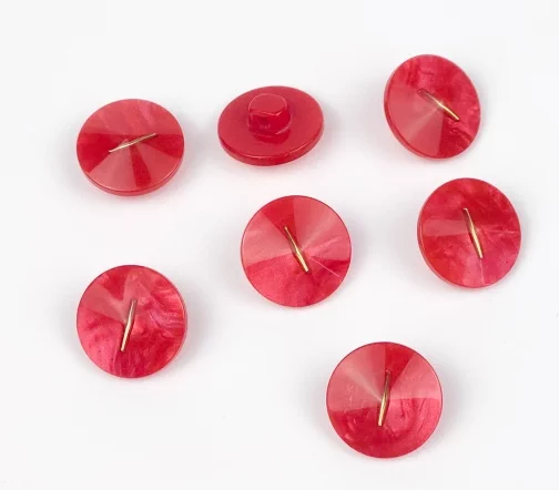 Пуговицы, Union Knopf, "Круглые, вытянутые, с переливом", на ножке, пластик, цвет красный, 15 мм