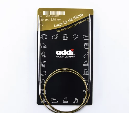 Спицы круговые супергладкие, латунь, d 3,75 мм, длина 80 см, цвет никель, Addi