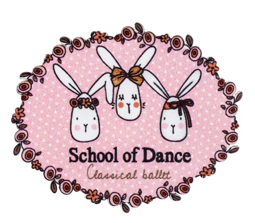 Термонаклейка HKM "Школа танцев зайчиков в цветочной рамке", 9,5 х 8,0 см