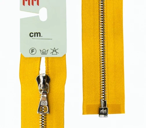 Молния RiRi атласная, металл, разъём, 1замок 4мм 65см, подвеска Flach, цепь Ni, цвет 5339, горчичный