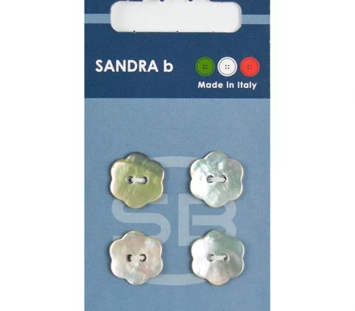 Пуговицы Sandra "Цветочки", 15 мм, 2 отв., нат.перламутр, 4 шт., CARD027