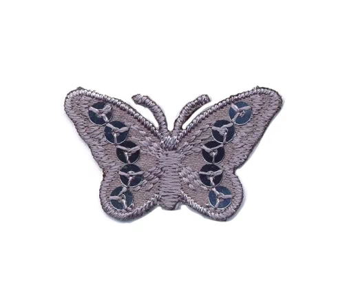 Термоаппликация "Бабочка с пайетками", 2,2 х 3,7 см, серая, арт. 569476.C