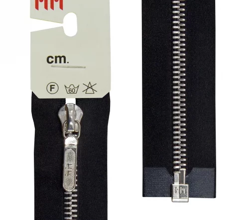 Молния RiRi атласная, металл, разъём, 1 замок 6мм 60 см, подвеска LANG26, цепь NI, цвет 2110, черный