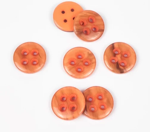 Пуговицы, Union Knopf, "Круглые с перламутром", 4 отв., пластик, цвет оранжевый, 18 мм