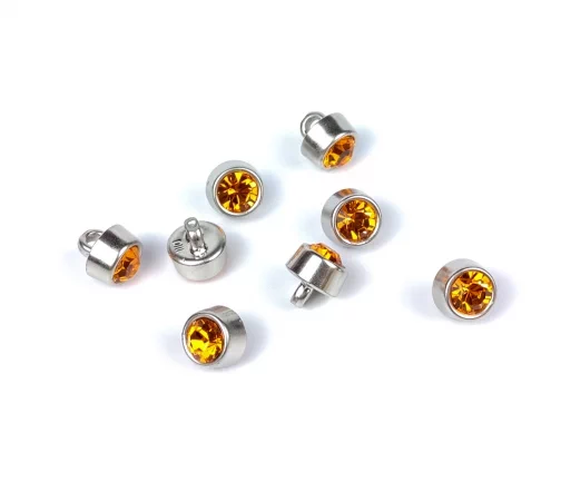 Пуговица DILL с кристаллом, на ножке, пластик, цвет оранжевый/серебро, 10 мм
