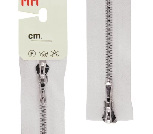 Молния Riri металл, Ni, слайдер Tropf, 4 мм, разъёмная, 2 замка, 80 см, цвет 2101, белый