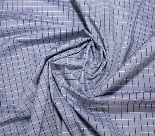 Сорочечный хлопок стрейч в серо-голубую клетку, 1092324
