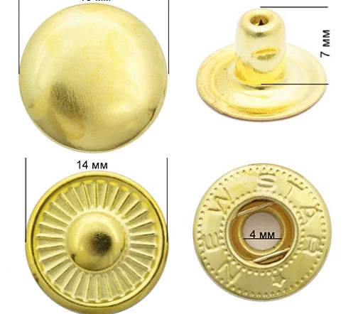 Кнопки New Star "Альфа", 15 мм, сталь, цвет золото, уп./50шт.