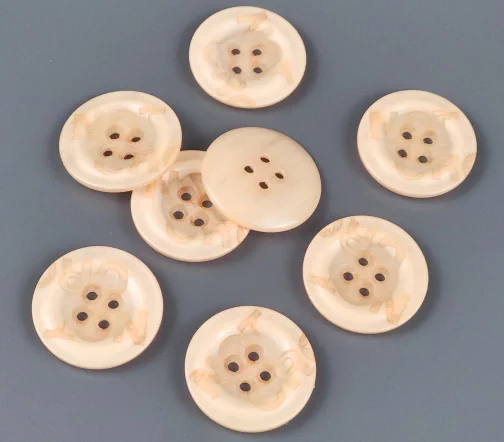 Пуговицы, Union Knopf, круглые, с надписью, 4 отв., пластик, цвет персиковый, 25 мм