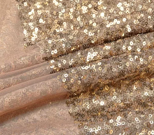Ткань с пайетками, цвет золотой, 01306-3