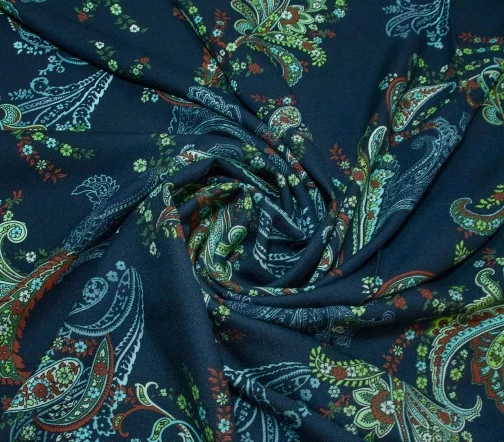Креп вискозный "Пейсли", цвет синий/голубой, 21284-3