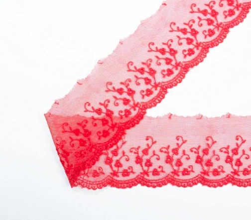 Кружево IEMESA (вышивка на тюле), ширина 50 мм, цвет красный