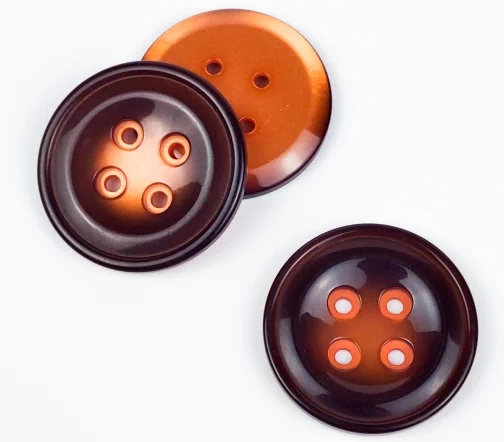 Пуговицы, Union Knopf, "Круглые, с отливом, цв. середина", 4 отв., пластик, цвет оранжевый, 34 мм