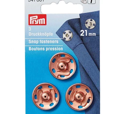 341801 Кнопки пришивные, латунь, 21 мм, цвет розовое золото, 3 шт., Prym