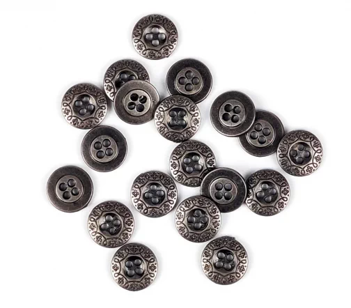Пуговица, Union Knopf, "Цветочный узор", 4 отв., металл, цвет состаренное серебро, 11 мм