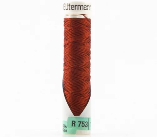 Нить Silk R 753 для фасонных швов, 10м, 100% шелк, цвет 114 красно-коричневый, Gutermann 703184