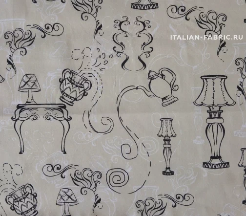 Поплин стрейч "Предметы интерьера", цвет серо-бежевый, 2110-2