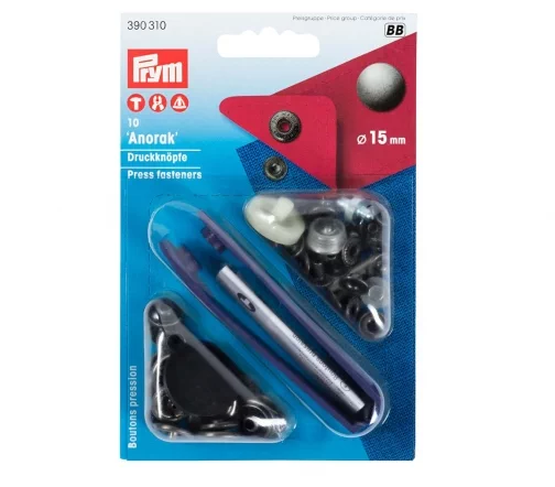 390310 Кнопки Anorak, латунь, цвет состаренного железа, 15 мм, 10 шт, Prym