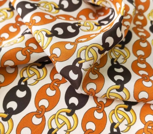 Крепдешин "Цепочки", цвет рыжий, 01842-1