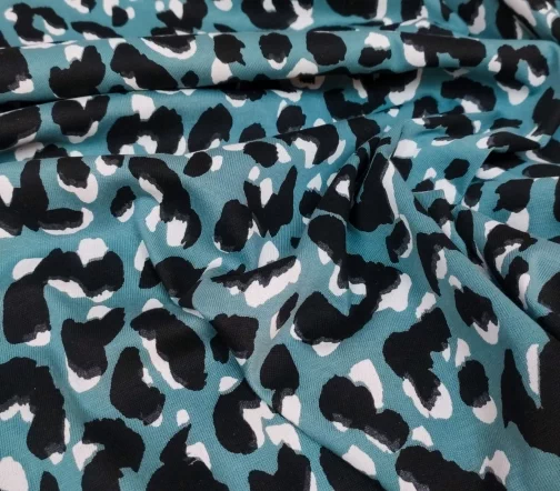 Трикотаж "Леопард", фон серо-бирюзовый, 1042218