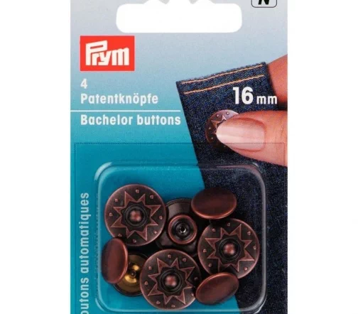 331183 Кнопки "Холостяк", латунь, 16 мм, цвет состар. меди, 4 шт, Prym