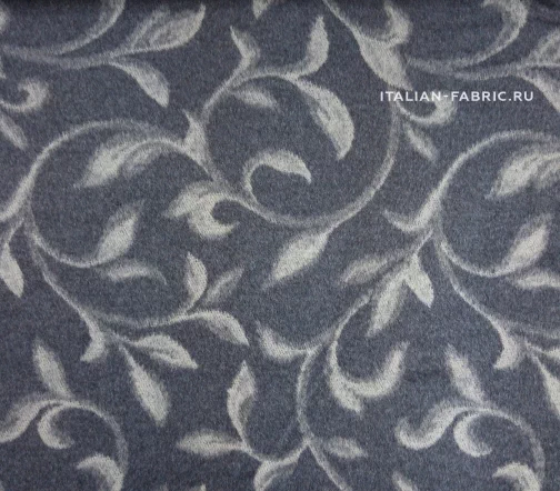 Шерсть пальтовая с альпакой "Ветви и листья", фон серый, 00735-2