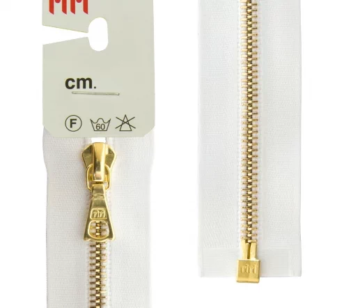 Молния RiRi атласная, металл, разъем, 1 замок 4 мм 70 см, подвеска Flach, цепь GO, цвет 2101, белый