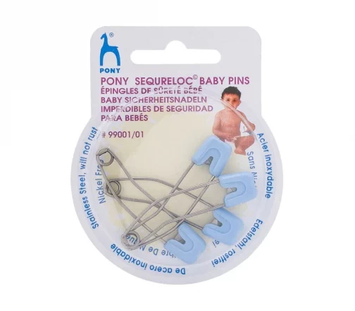 Булавки английские безопасные, 51 мм, металл/пластик, цвет голубой, 4 шт., PONY 99001/01