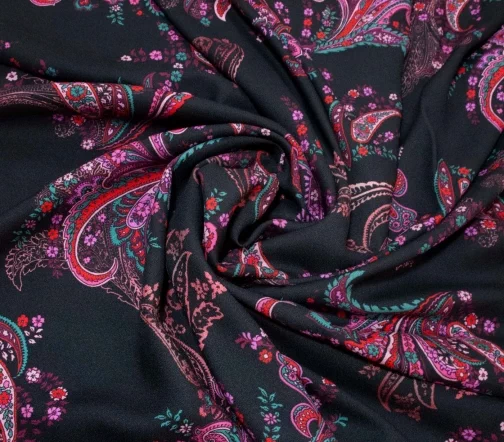 Креп вискозный "Пейсли", цвет черный/розовый, 21284-1