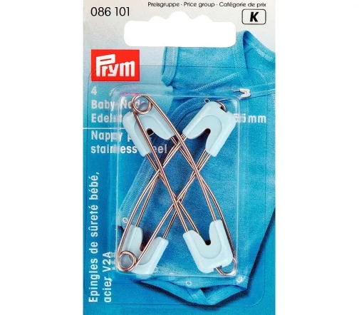 086101 Детские безопасные булавки (сталь), светло-голубой цв., 55 мм, 4 шт., Prym