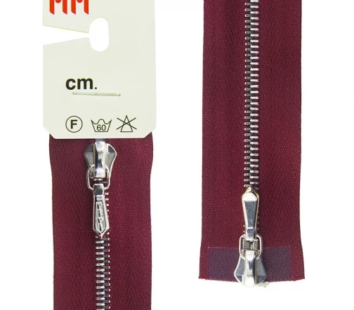 Молния RiRi металл, Ni, слайдер Tropf, 4 мм, разъёмная 1 замок, 100 см, цвет 2411, бордовый