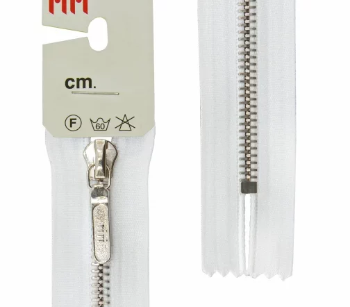 Молния RiRi атласная, металл, неразъём, 6 мм 18 см, подвеска LANG26, цепь NI, цвет 2101, белый