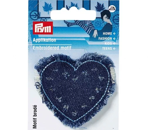 925611 Термоаппликация джинс "Сердечко с цветами с бахромой" 6,5х5,5 см, Prym