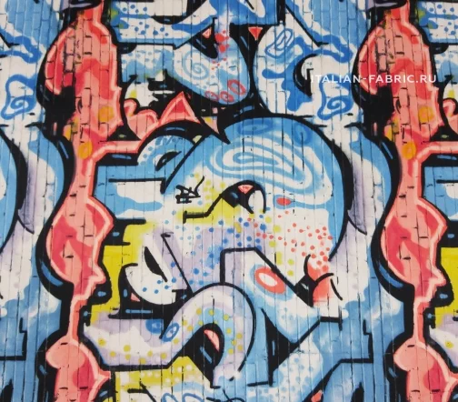 Шелк атласный "Граффити" Richmond, цвет голубой/розовый, 00811
