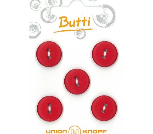 Пуговицы, Union Knopf, 2 отв., пластик, цв. красный, 15 мм, 5 шт., 81111