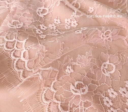 Кружевное полотно с фестонами "Цветы", цвет бежево-розовый, 1042123