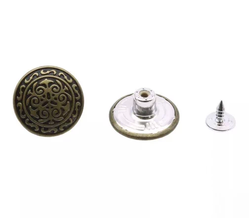 Пуговица джинсовая "Узор", на ножке, 20 мм, металл, цвет темный никель, QCA-02904-3