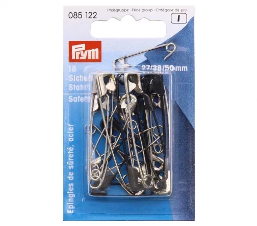 085122 Булавки английские (сталь) 0-3, 27/38/50 мм, серебр./черный цв., 18 шт., Prym